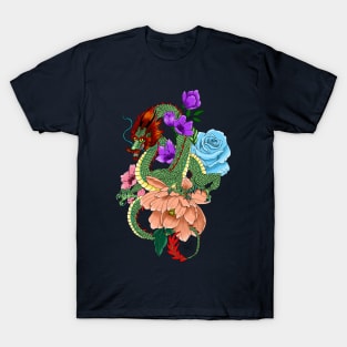 Chinese Dragon and Flowers T-Shirt